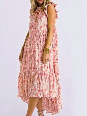 Karlie Pleated High Low Flutter Sleeve Maxi Dress